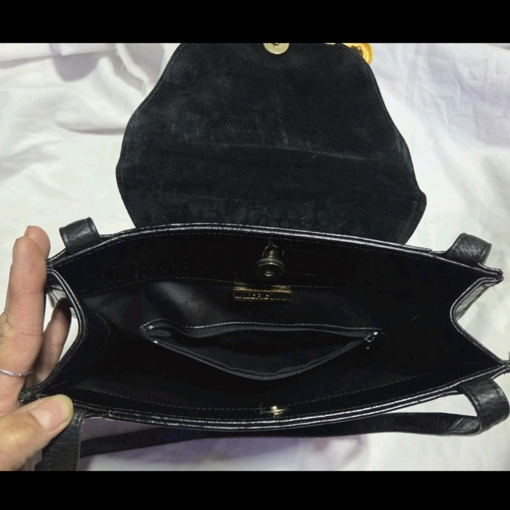 VALERIE ANN VINTAGE RARE Black Gold embossed CROCODILE BAG - Picture 2 of 12